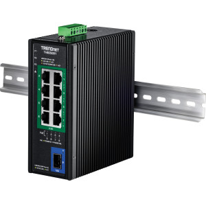TRENDnet TI-BG5091 9-Port Industrial Switch, 8 2.5G PoE++ ports, 10G SFP+ slot, 60 Gbps switching capacity, DIN-rail/wall mount